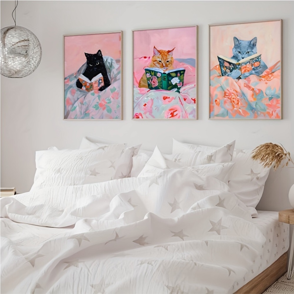Set of 6 Cat Reading Book Canvas Posters Art Prints, Frameless (Lg) - Picture 6 of 15